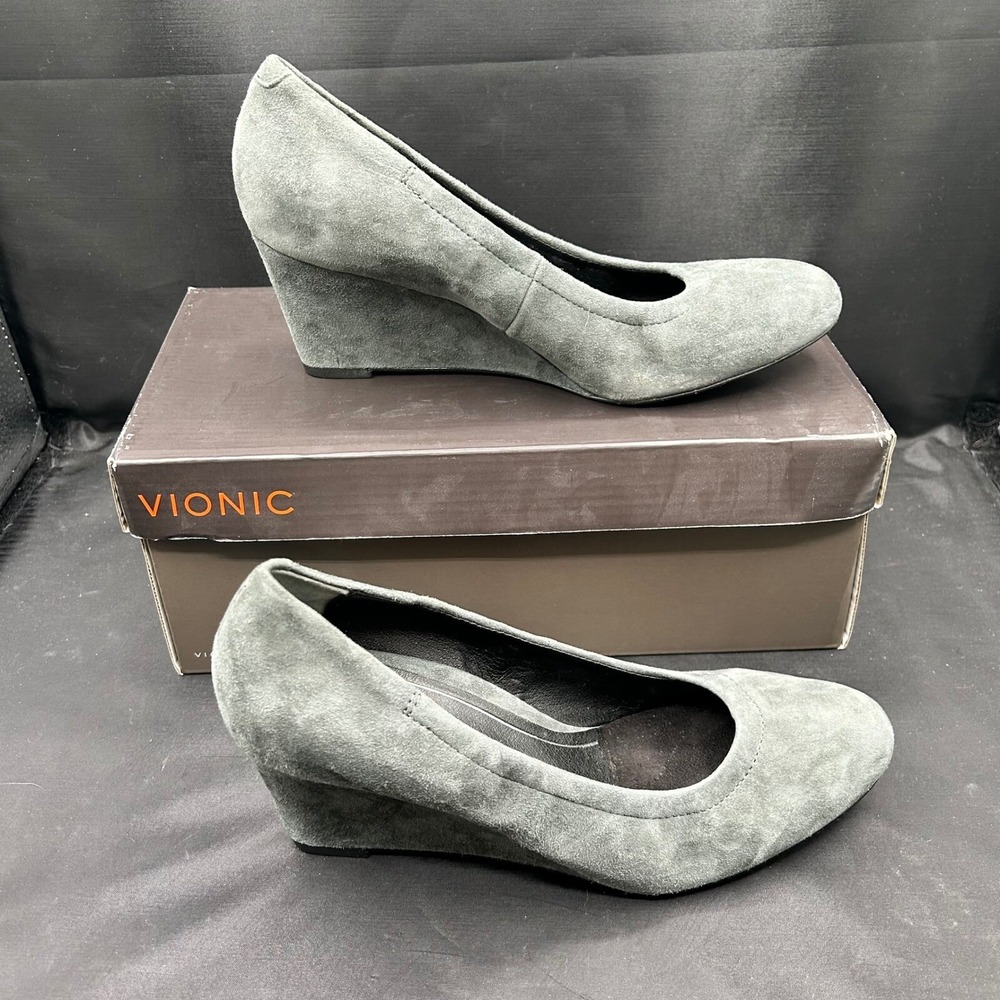 Vionic‎ Lux Camden Wedge Heel Pumps Comfortable Dark Gray Suede Size 8 - Picture 4 of 13